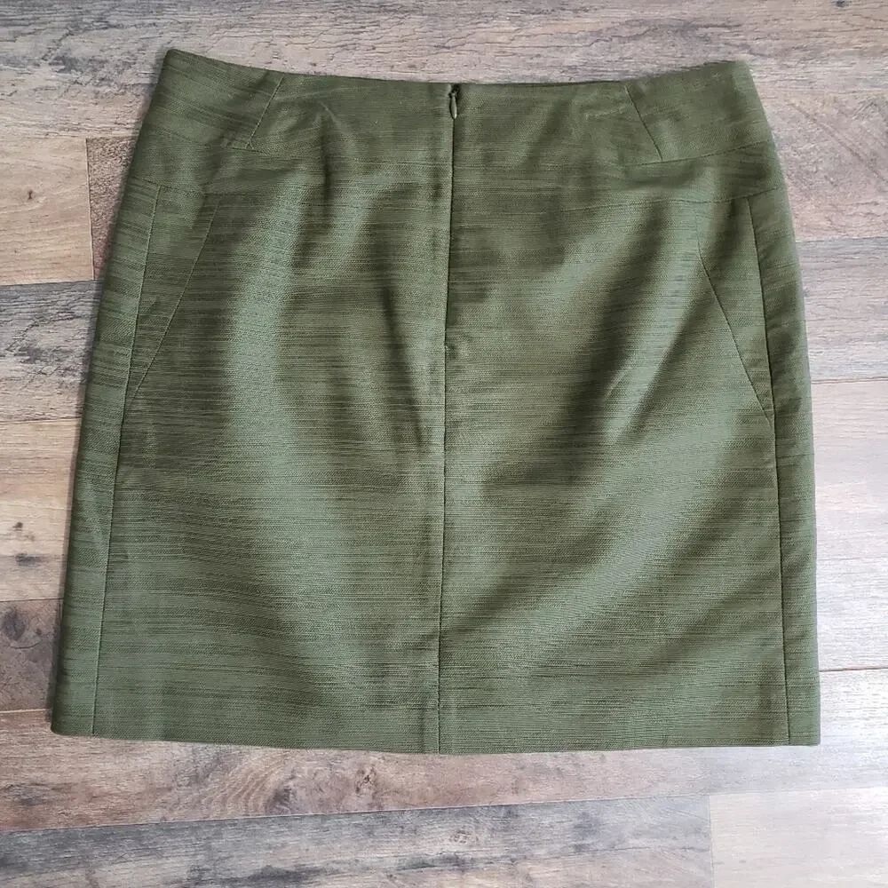 Ann Taylor Space-dyed‎ Striped Pencil Zip Green Lined Mini Skirt Women's